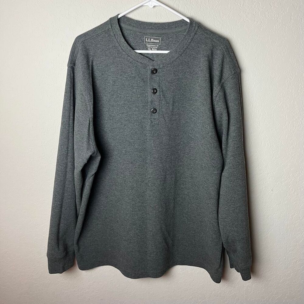 L.L. Bean Men's Gray Long Sleeve Henley Shirt XL Reg Workwear